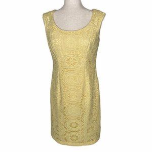 Adrianna PAPELL A Line Dress Womens 8 Crochet Overlay Yellow Geometric